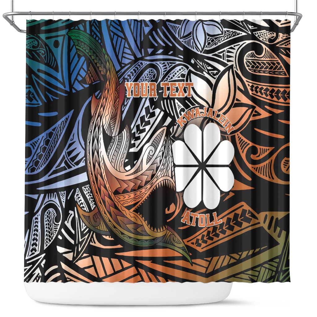 Personalised Kwajalein Atoll Shower Curtain Polynesian Shark Tattoo Gradient Vibes LT14 Black - Polynesian Pride