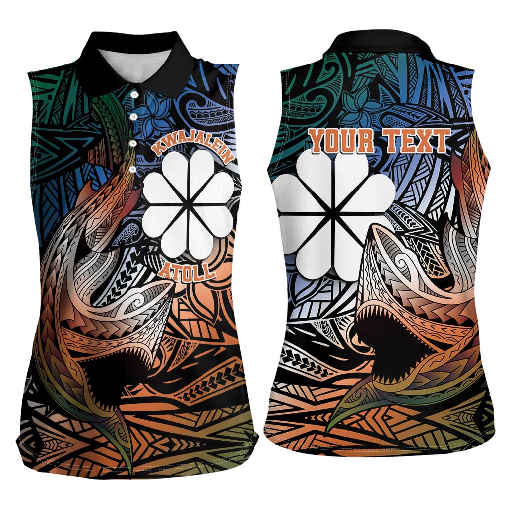 Personalised Kwajalein Atoll Women Sleeveless Polo Shirt Polynesian Shark Tattoo Gradient Vibes LT14 - Polynesian Pride