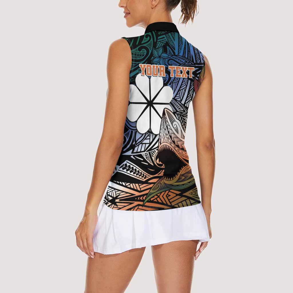 Personalised Kwajalein Atoll Women Sleeveless Polo Shirt Polynesian Shark Tattoo Gradient Vibes LT14 - Polynesian Pride