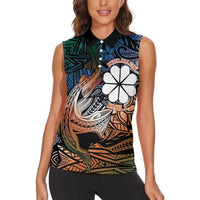 Personalised Kwajalein Atoll Women Sleeveless Polo Shirt Polynesian Shark Tattoo Gradient Vibes LT14 - Polynesian Pride