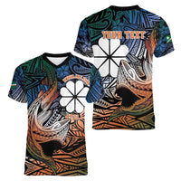 Personalised Kwajalein Atoll Women V-Neck T-Shirt Polynesian Shark Tattoo Gradient Vibes LT14 - Polynesian Pride