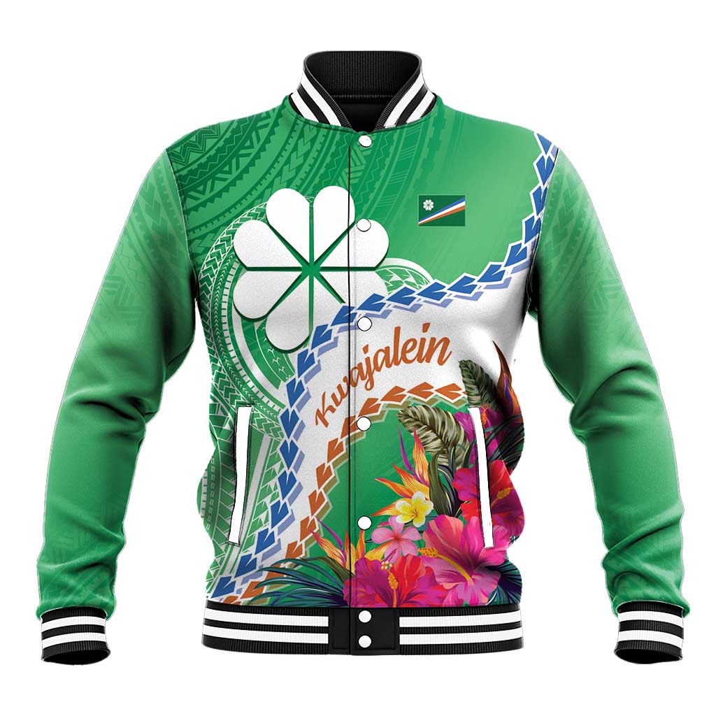 Marshall Islands Kwajalein Atoll Baseball Jacket Curves Polynesian Mix Tropical Flowers