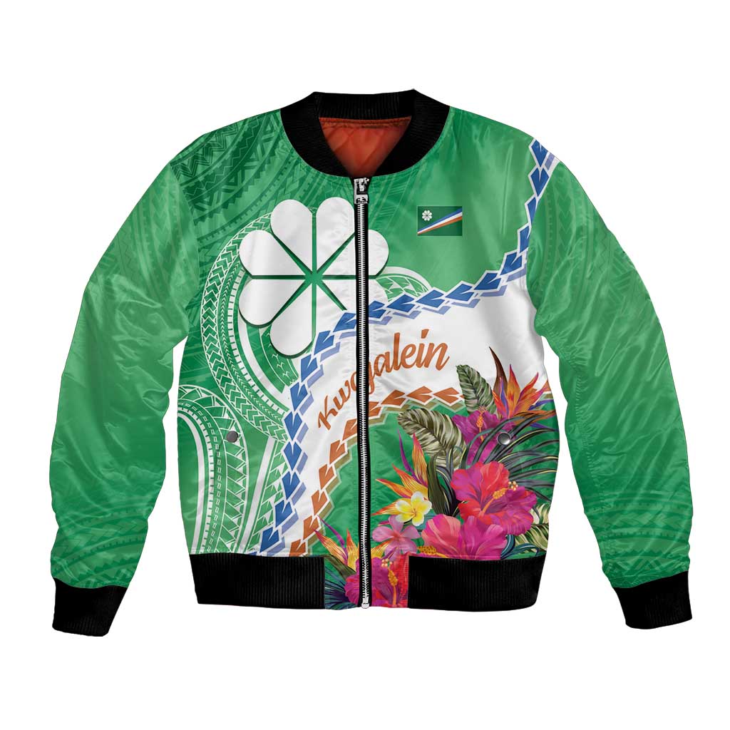 Marshall Islands Kwajalein Atoll Bomber Jacket Curves Polynesian Mix Tropical Flowers