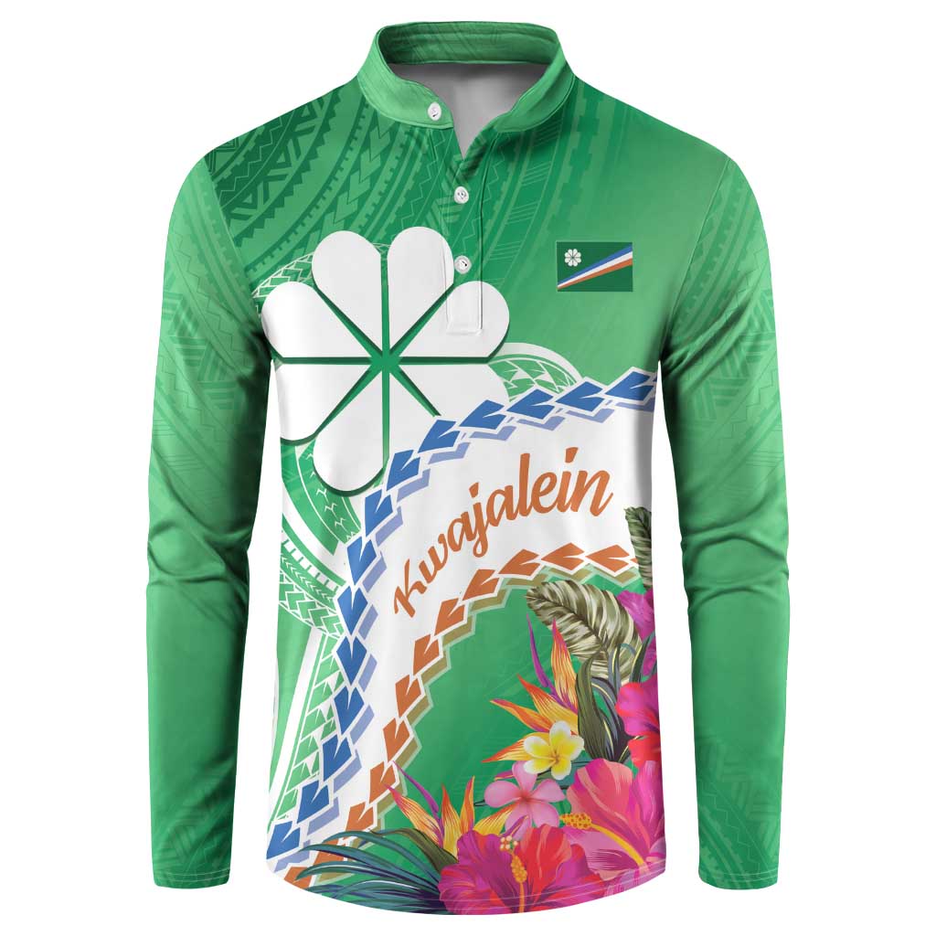 Marshall Islands Kwajalein Atoll Button Sweatshirt Curves Polynesian Mix Tropical Flowers LT14 Green - Polynesian Pride