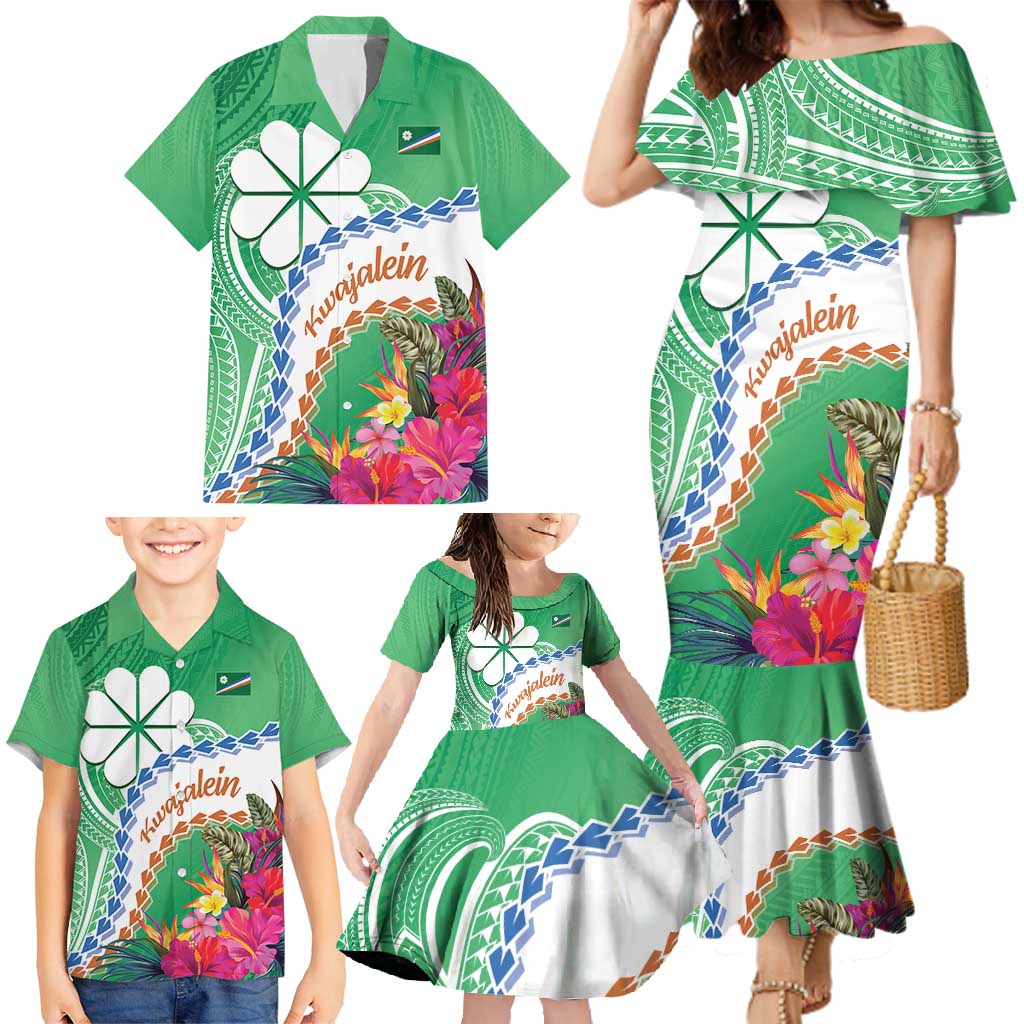 Marshall Islands Kwajalein Atoll Family Matching Mermaid Dress and Hawaiian Shirt Curves Polynesian Mix Tropical Flowers