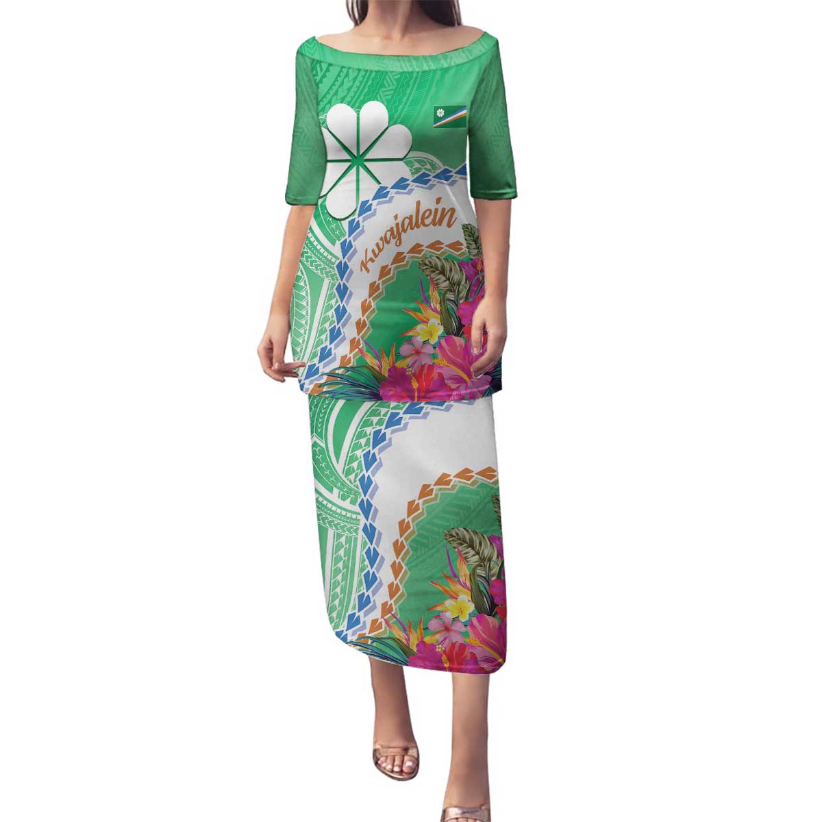 Marshall Islands Kwajalein Atoll Family Matching Puletasi and Hawaiian Shirt Curves Polynesian Mix Tropical Flowers