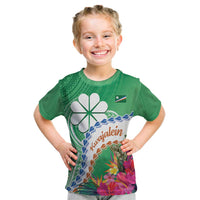 Marshall Islands Kwajalein Atoll Kid T Shirt Curves Polynesian Mix Tropical Flowers LT14 Green - Polynesian Pride