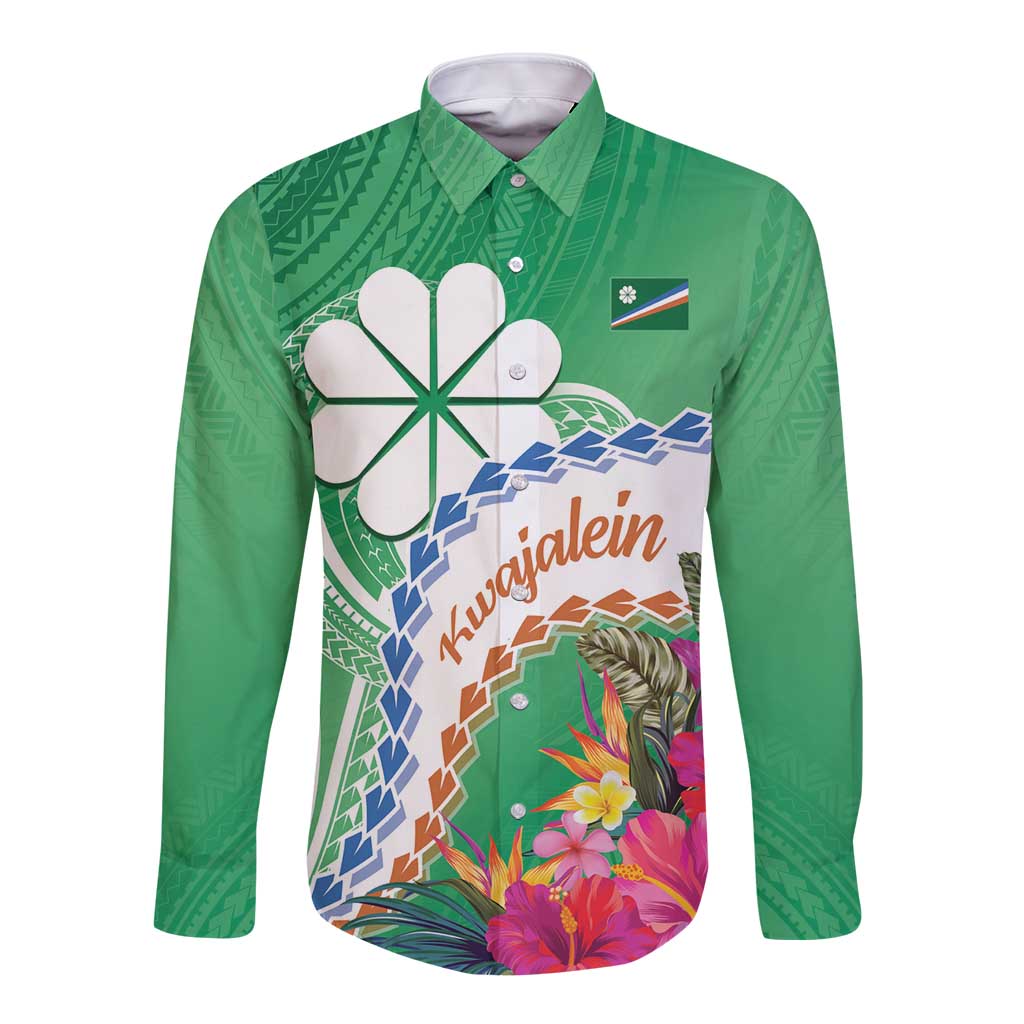 Marshall Islands Kwajalein Atoll Long Sleeve Button Shirt Curves Polynesian Mix Tropical Flowers