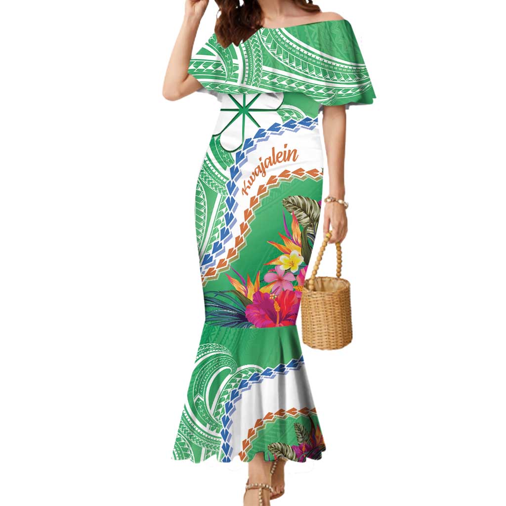 Marshall Islands Kwajalein Atoll Mermaid Dress Curves Polynesian Mix Tropical Flowers LT14 Women Green - Polynesian Pride