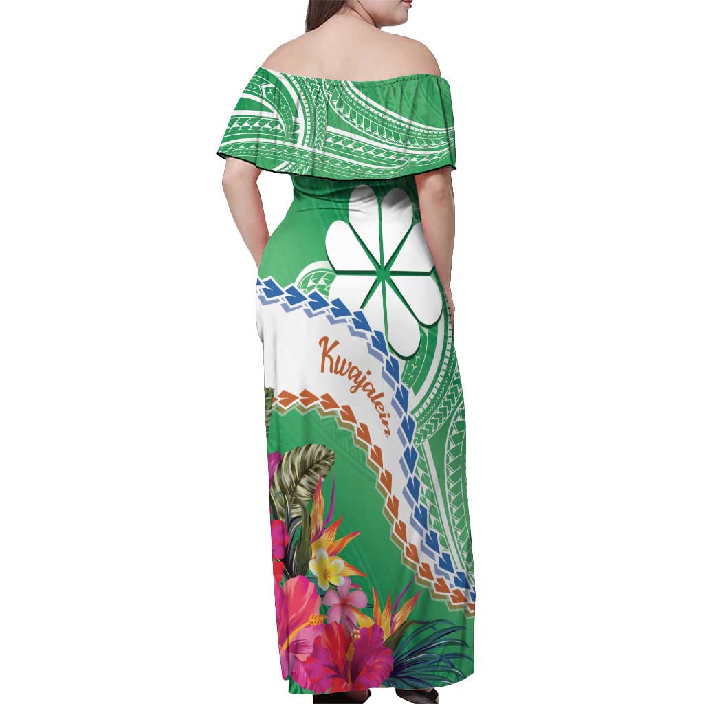 Marshall Islands Kwajalein Atoll Off Shoulder Maxi Dress Curves Polynesian Mix Tropical Flowers LT14 - Polynesian Pride