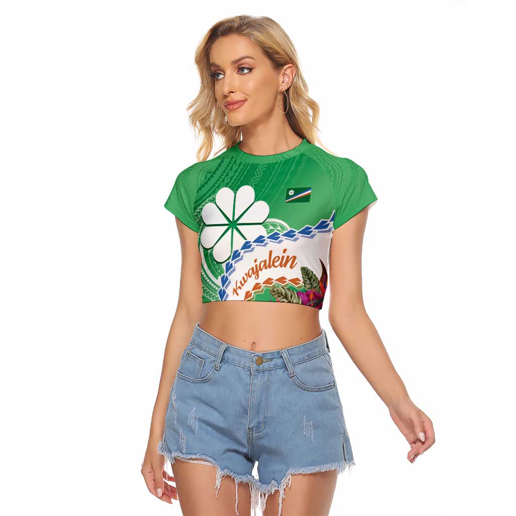 Marshall Islands Kwajalein Atoll Raglan Cropped T Shirt Curves Polynesian Mix Tropical Flowers LT14 Female Green - Polynesian Pride
