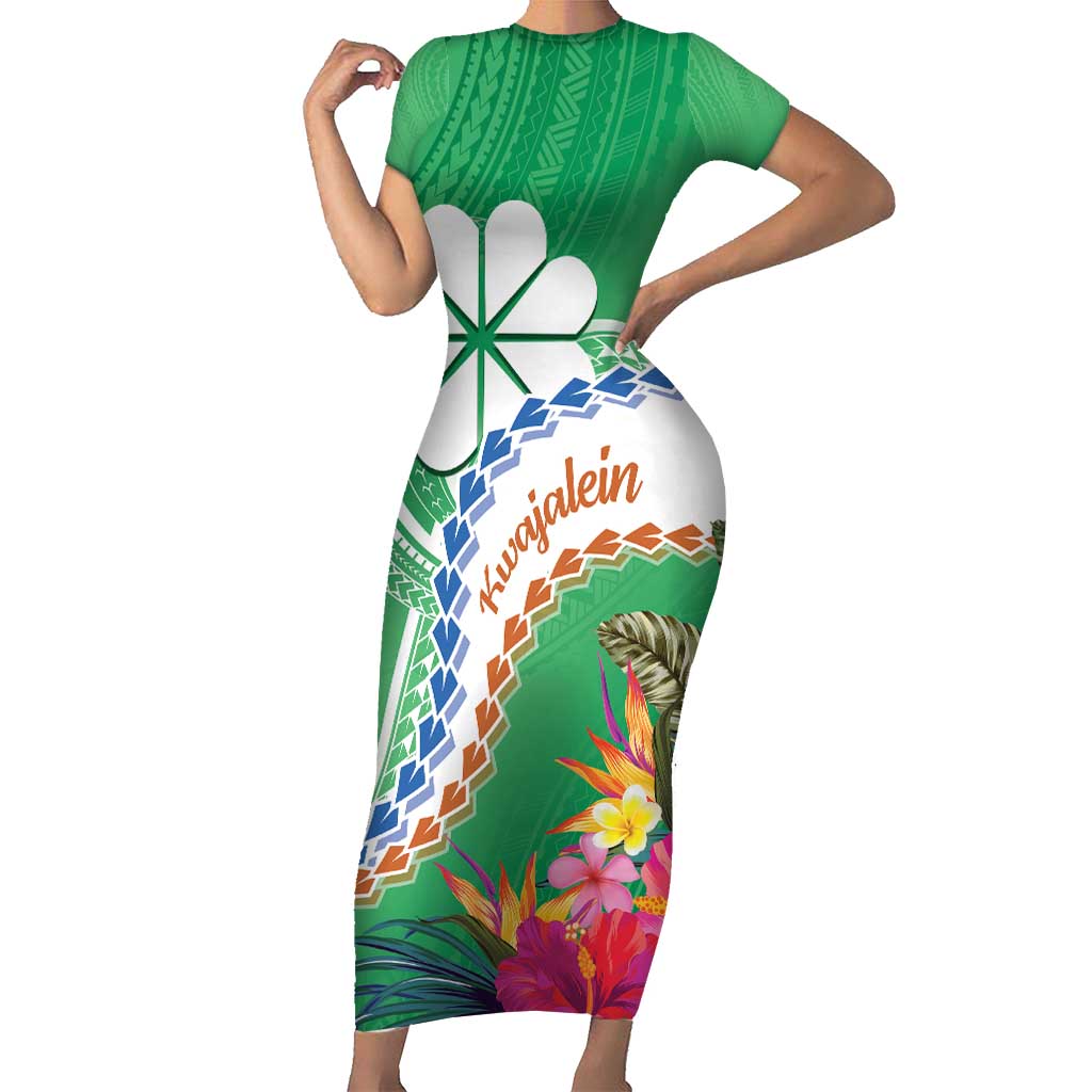 Marshall Islands Kwajalein Atoll Short Sleeve Bodycon Dress Curves Polynesian Mix Tropical Flowers