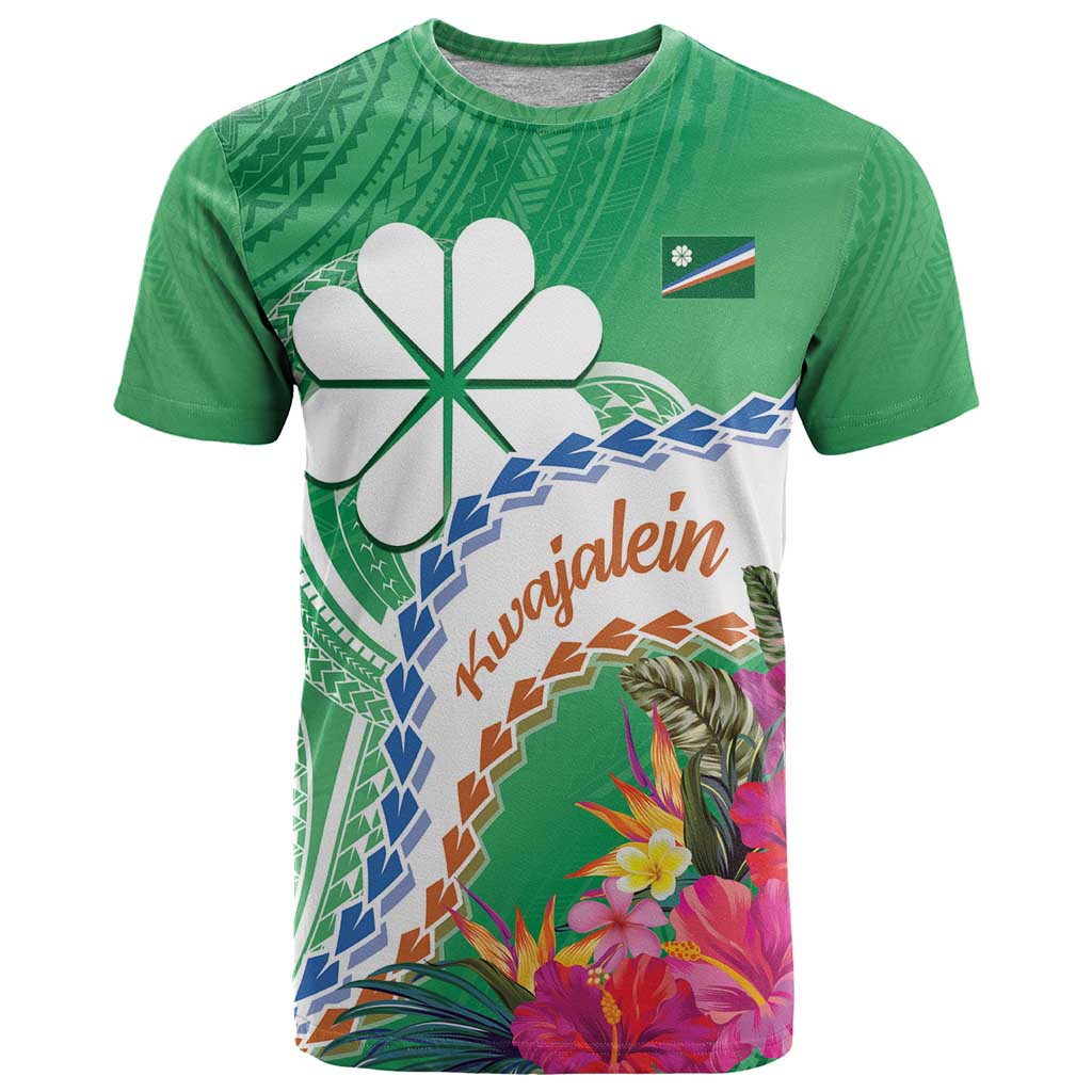 Marshall Islands Kwajalein Atoll T Shirt Curves Polynesian Mix Tropical Flowers LT14 Green - Polynesian Pride