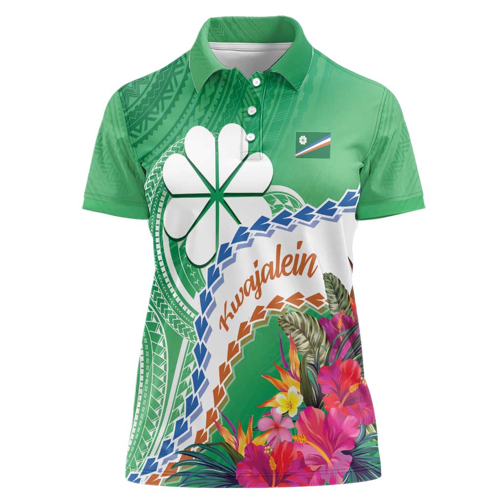 Marshall Islands Kwajalein Atoll Women Polo Shirt Curves Polynesian Mix Tropical Flowers