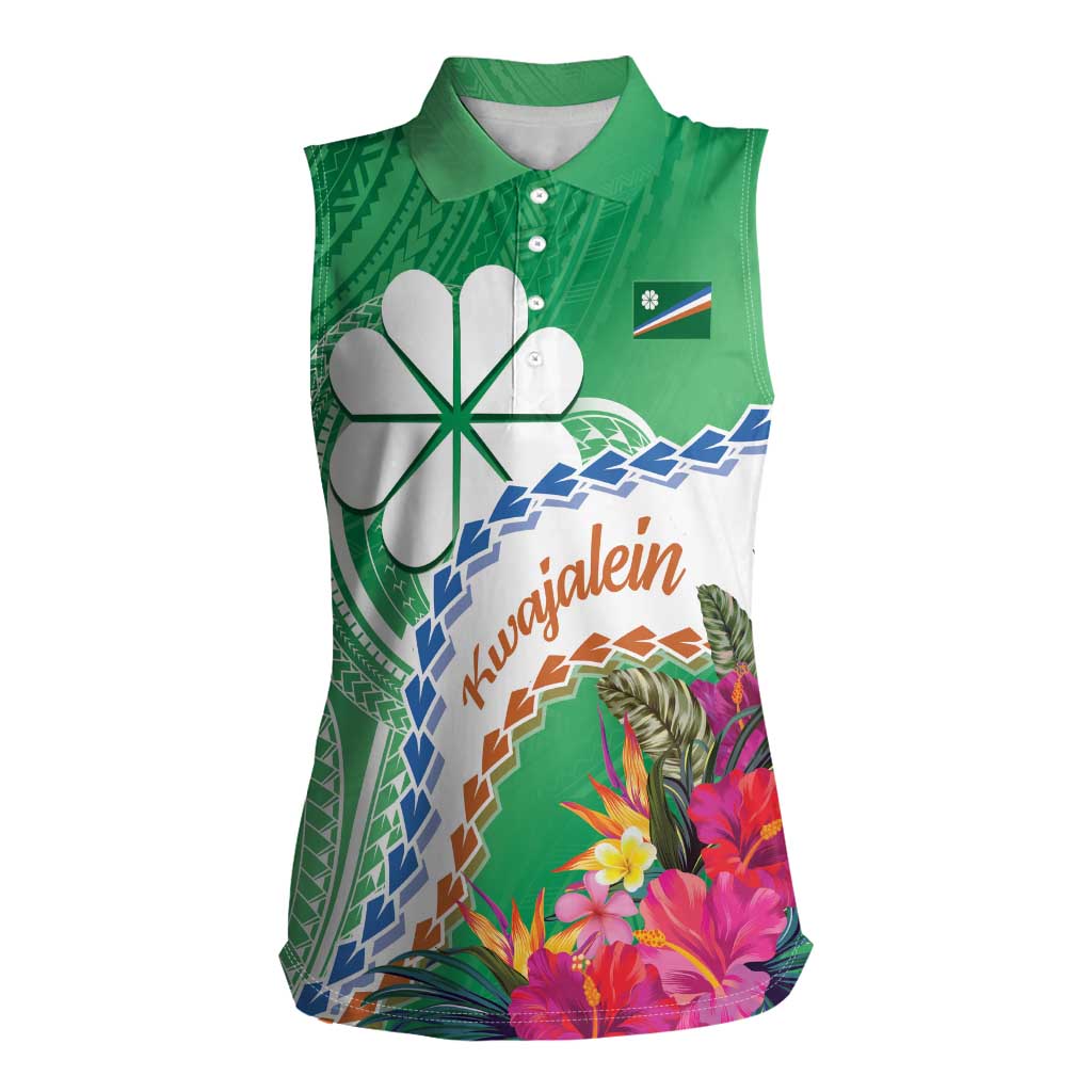 Marshall Islands Kwajalein Atoll Women Sleeveless Polo Shirt Curves Polynesian Mix Tropical Flowers