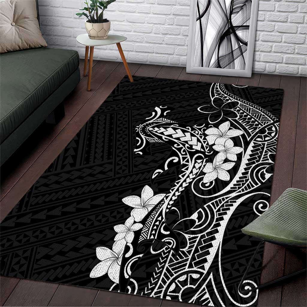 Black Hawaii Area Rug Hammerhead Shark Tattoo Curve Polynesian - Polynesian Pride