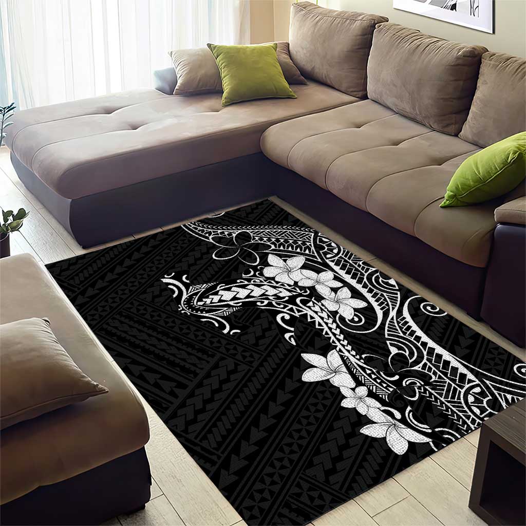 Black Hawaii Area Rug Hammerhead Shark Tattoo Curve Polynesian - Polynesian Pride