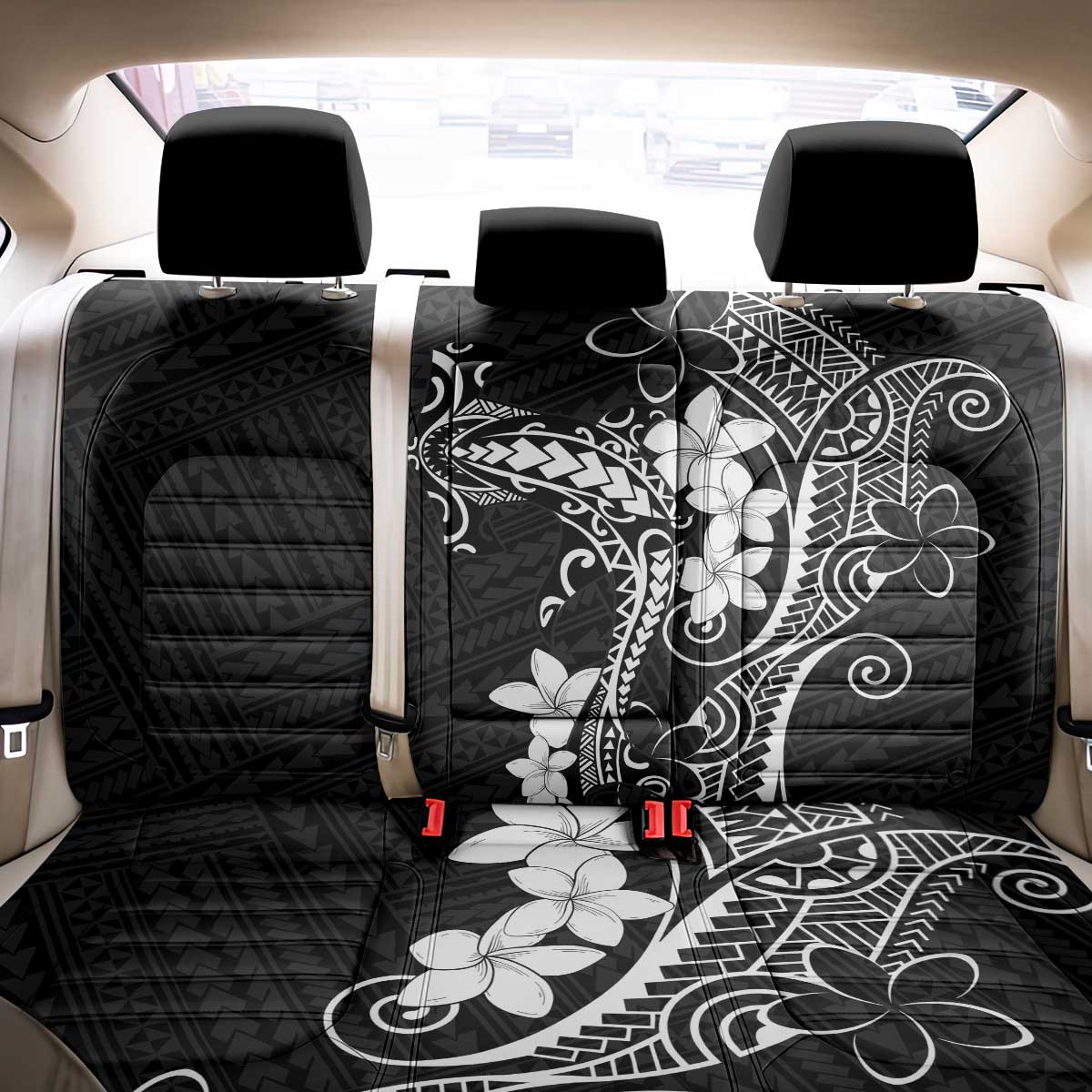 Black Hawaii Back Car Seat Cover Hammerhead Shark Tattoo Curve Polynesian - Polynesian Pride