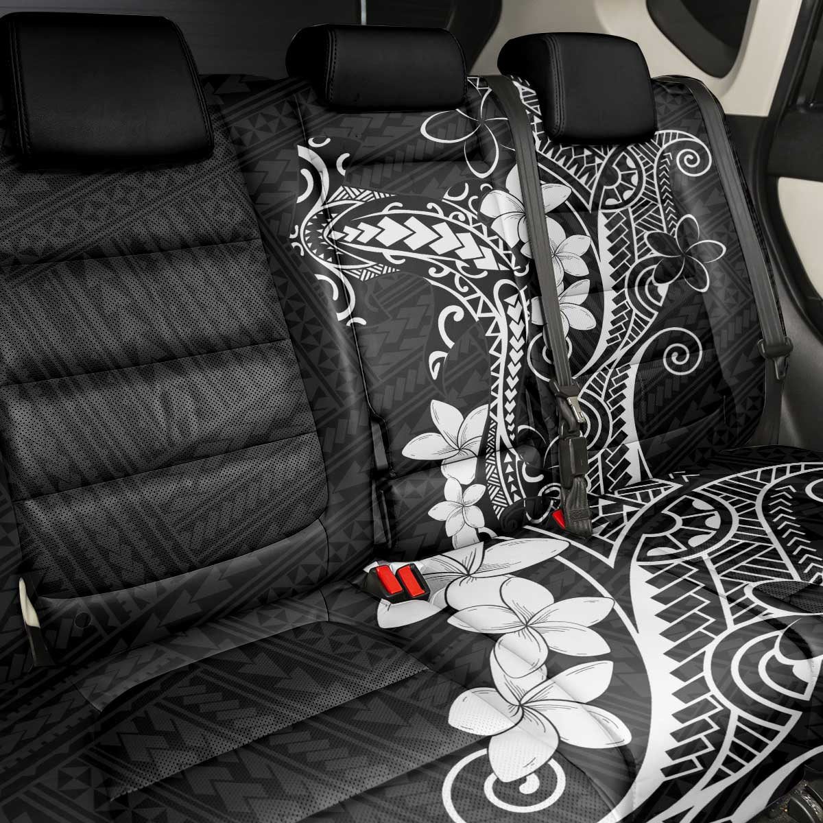 Black Hawaii Back Car Seat Cover Hammerhead Shark Tattoo Curve Polynesian - Polynesian Pride