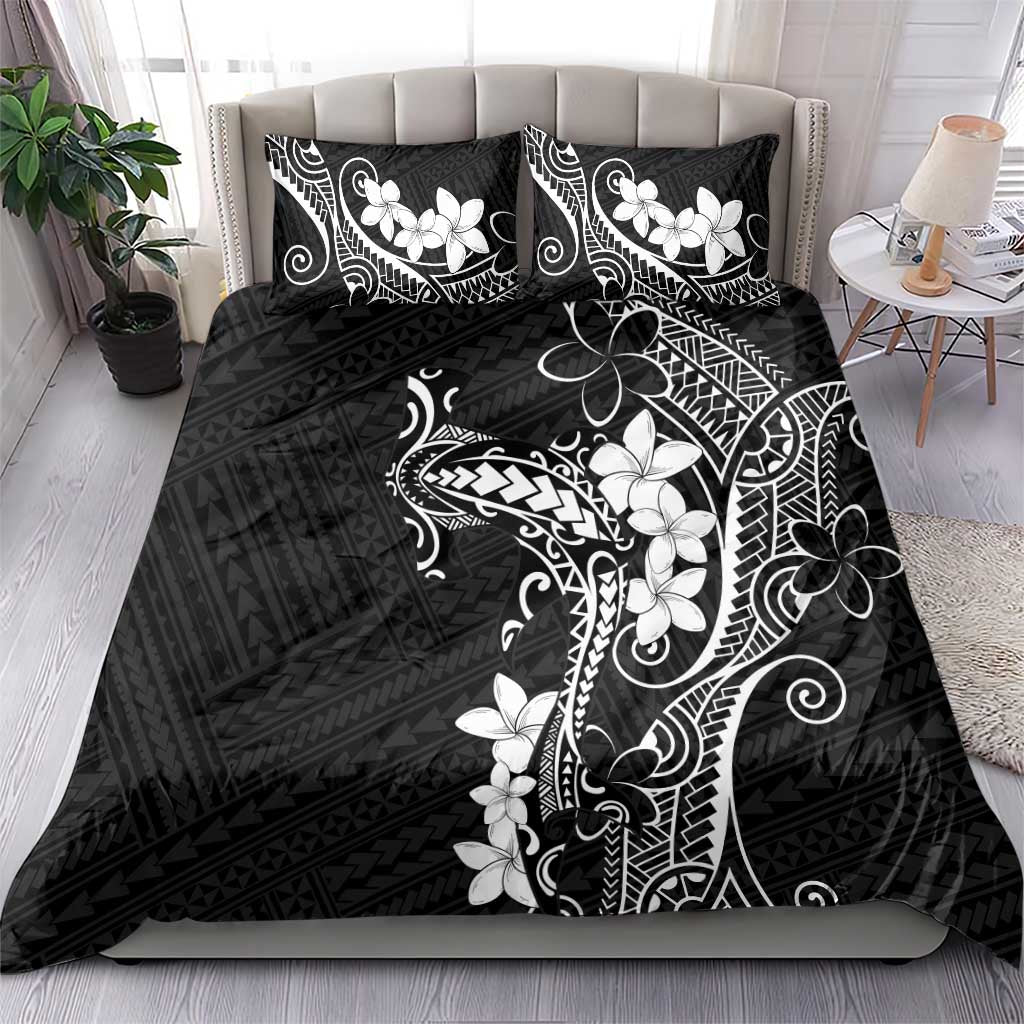 Black Hawaii Bedding Set Hammerhead Shark Tattoo Curve Polynesian - Polynesian Pride
