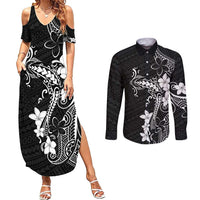 Black Hawaii Couples Matching Summer Maxi Dress and Long Sleeve Button Shirt Hammerhead Shark Tattoo Curve Polynesian - Polynesian Pride
