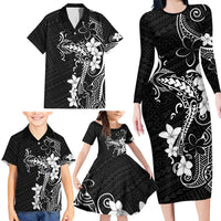 Black Hawaii Family Matching Long Sleeve Bodycon Dress and Hawaiian Shirt Hammerhead Shark Tattoo Curve Polynesian - Polynesian Pride