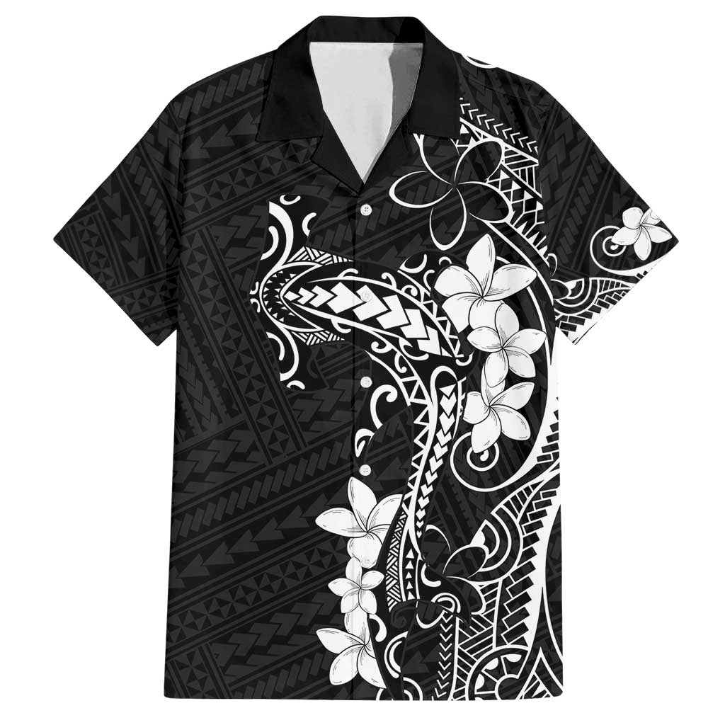 Black Hawaii Family Matching Off Shoulder Short Dress and Hawaiian Shirt Hammerhead Shark Tattoo Curve Polynesian - Polynesian Pride