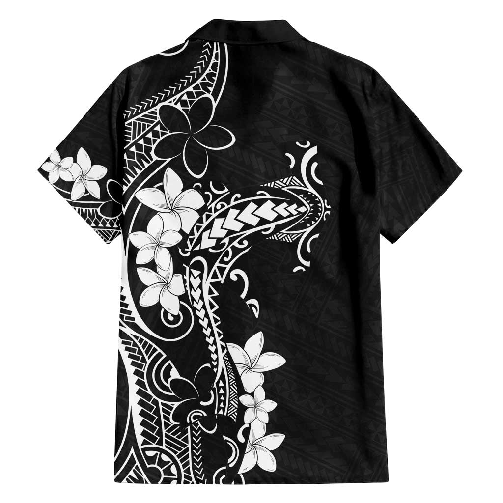 Black Hawaii Family Matching Off Shoulder Short Dress and Hawaiian Shirt Hammerhead Shark Tattoo Curve Polynesian - Polynesian Pride