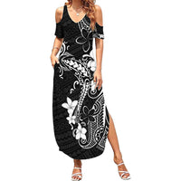 Black Hawaii Family Matching Summer Maxi Dress and Hawaiian Shirt Hammerhead Shark Tattoo Curve Polynesian - Polynesian Pride