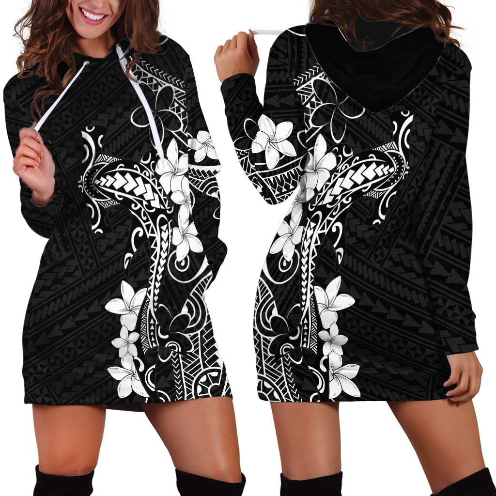 Black Hawaii Hoodie Dress Hammerhead Shark Tattoo Curve Polynesian - Polynesian Pride