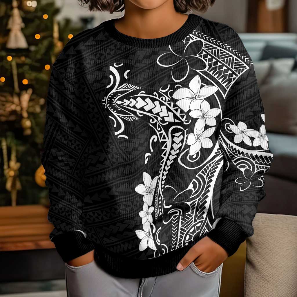 Black Hawaii Kid Ugly Christmas Sweater Hammerhead Shark Tattoo Curve Polynesian - Polynesian Pride