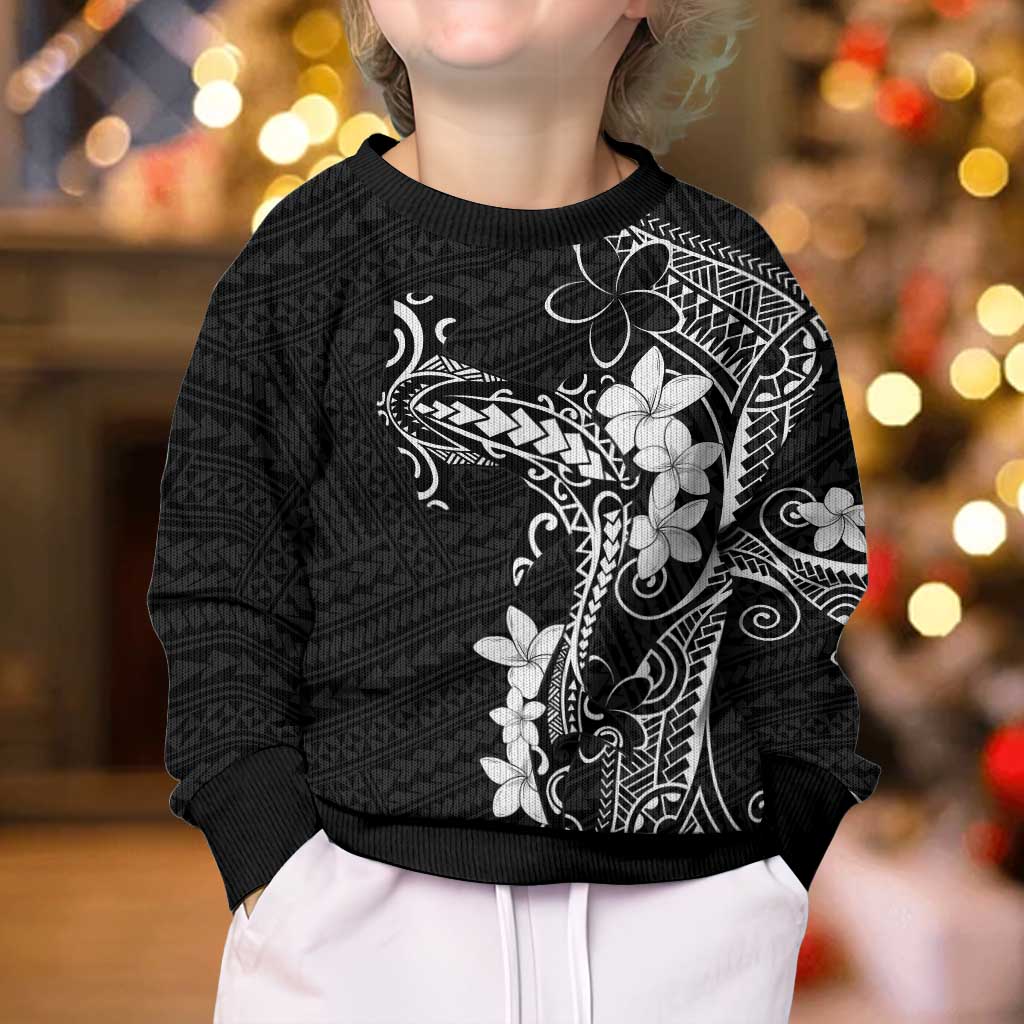 Black Hawaii Kid Ugly Christmas Sweater Hammerhead Shark Tattoo Curve Polynesian - Polynesian Pride