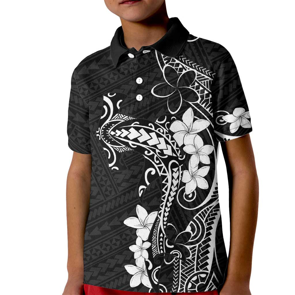Black Hawaii Kid Polo Shirt Hammerhead Shark Tattoo Curve Polynesian - Polynesian Pride
