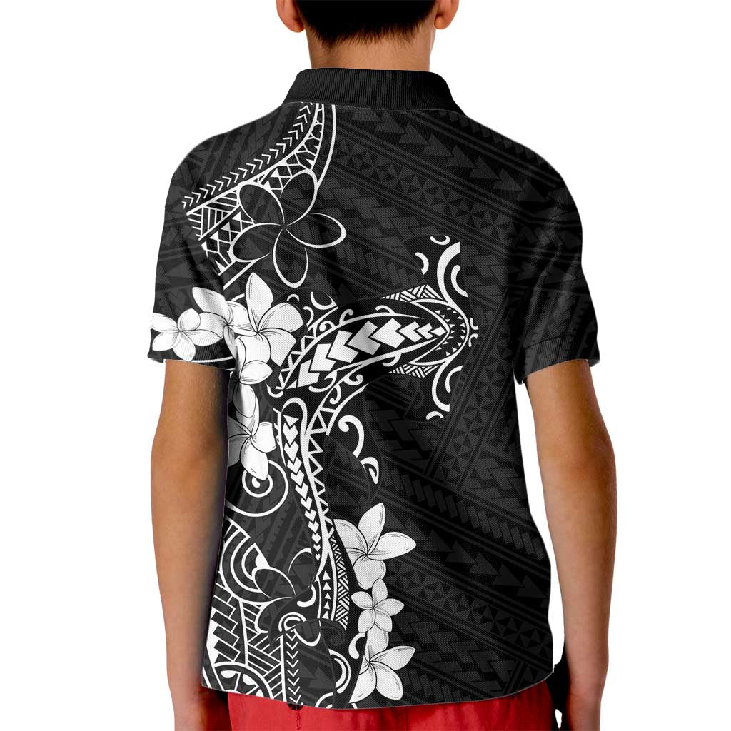 Black Hawaii Kid Polo Shirt Hammerhead Shark Tattoo Curve Polynesian - Polynesian Pride