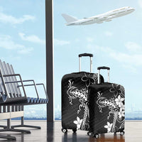 Black Hawaii Luggage Cover Hammerhead Shark Tattoo Curve Polynesian - Polynesian Pride