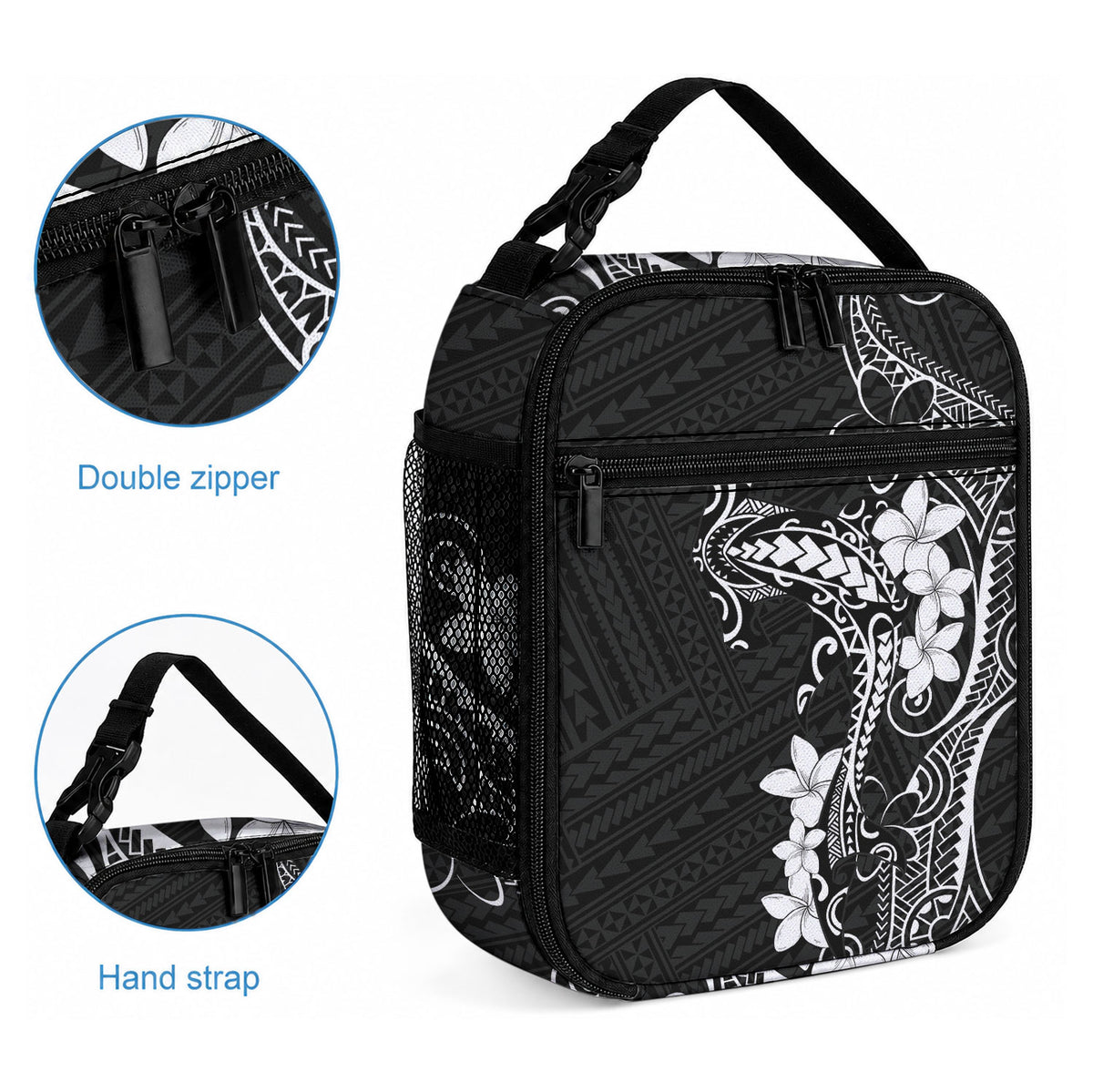Black Hawaii Lunch Bag Hammerhead Shark Tattoo Curve Polynesian