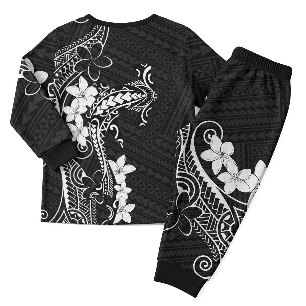 Black Hawaii Christmas Pajama Set Hammerhead Shark Tattoo Curve Polynesian - Polynesian Pride
