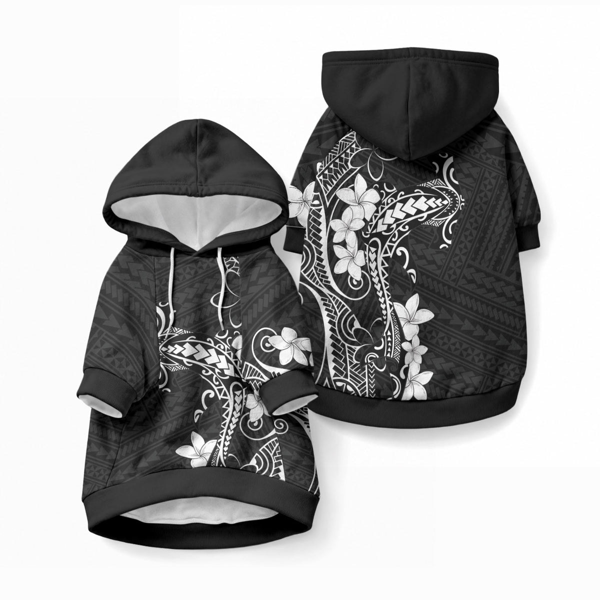 Black Hawaii Pet Hoodie Hammerhead Shark Tattoo Curve Polynesian