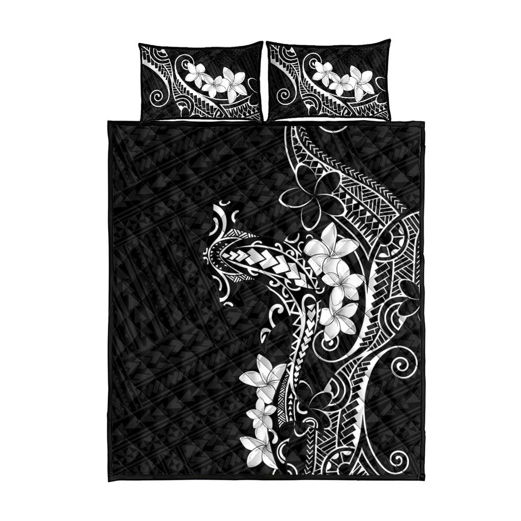 Black Hawaii Quilt Bed Set Hammerhead Shark Tattoo Curve Polynesian - Polynesian Pride