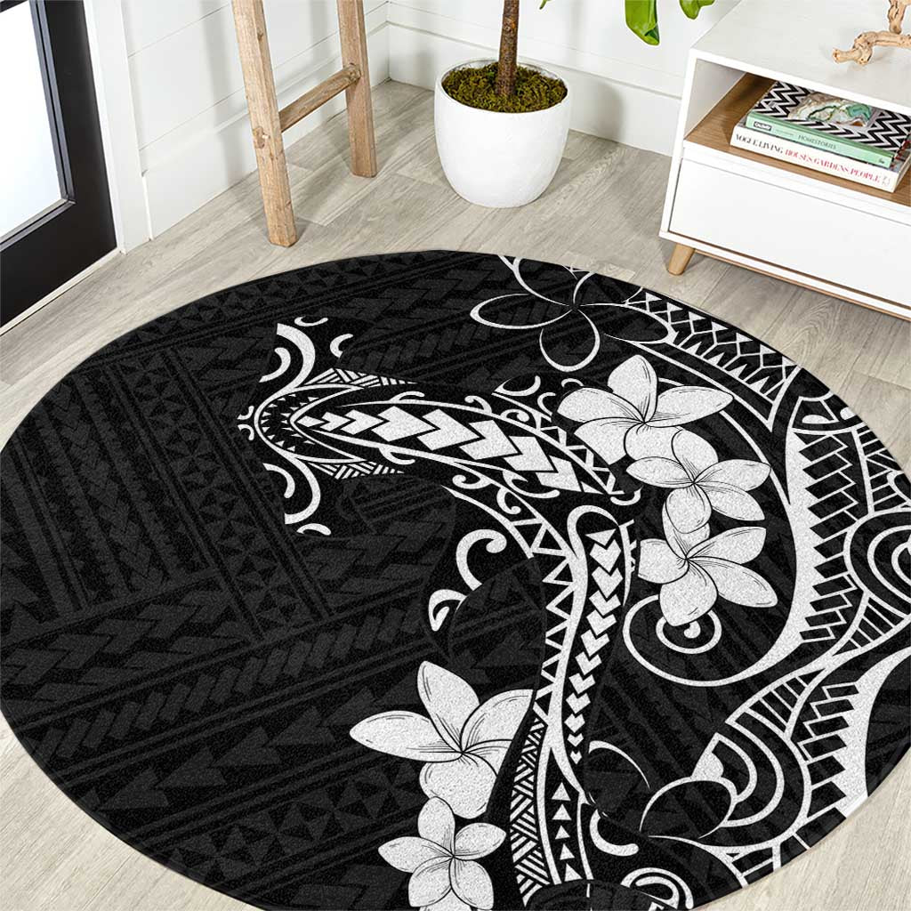 Black Hawaii Round Carpet Hammerhead Shark Tattoo Curve Polynesian - Polynesian Pride