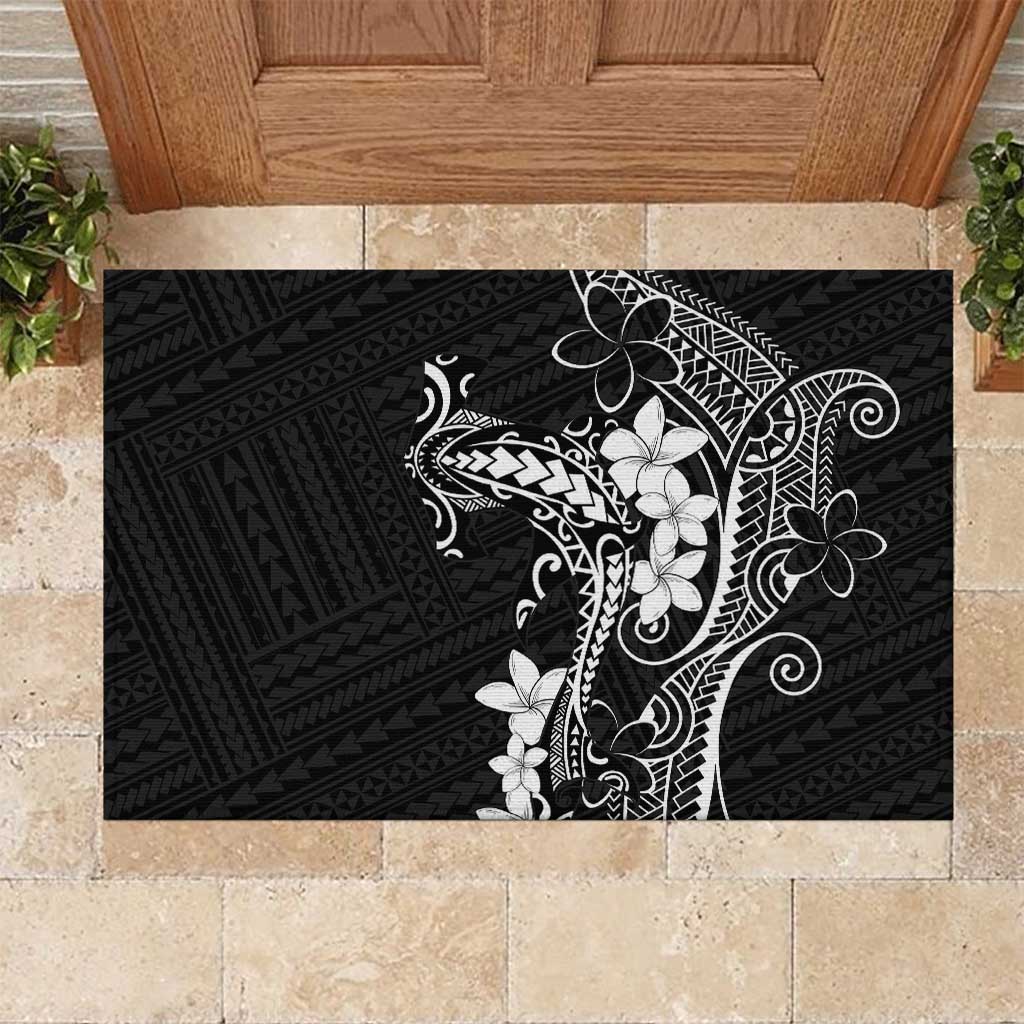 Black Hawaii Rubber Doormat Hammerhead Shark Tattoo Curve Polynesian LT14 Black - Polynesian Pride