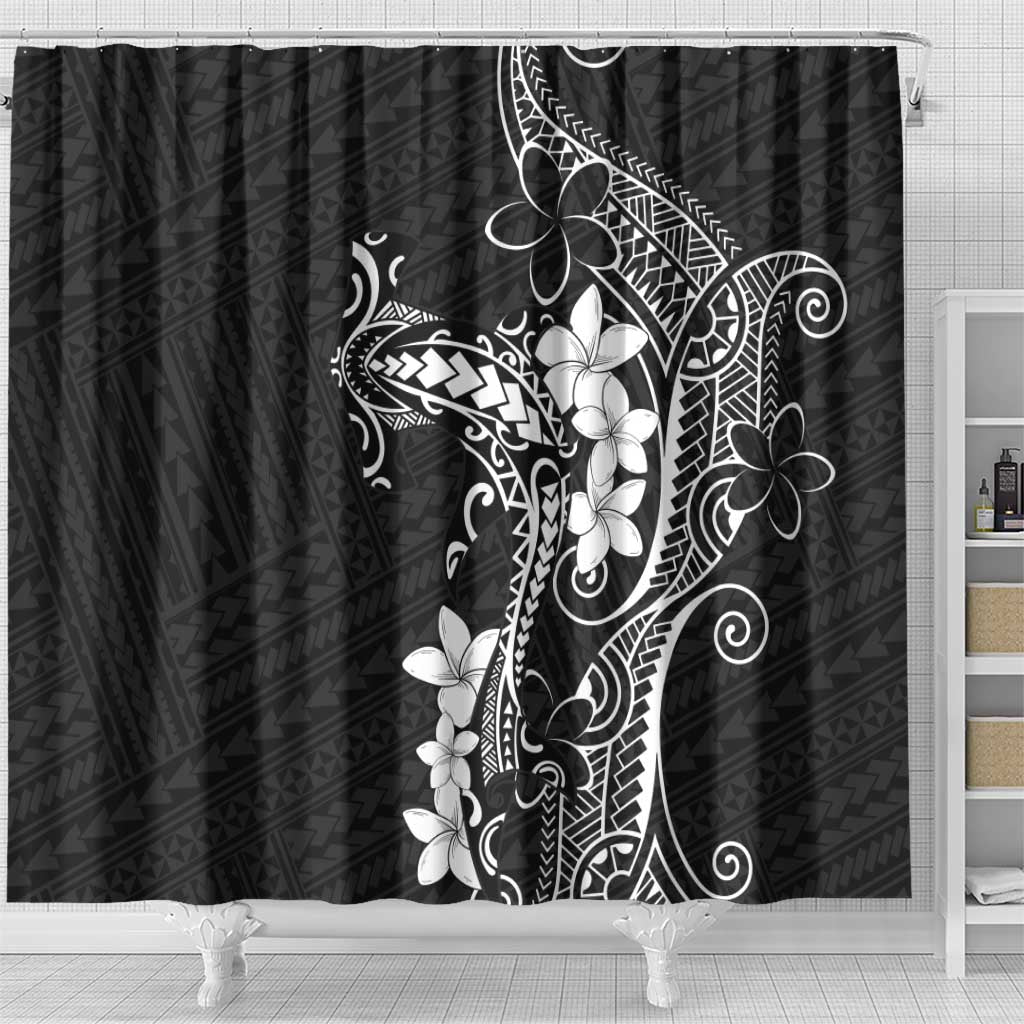 Black Hawaii Shower Curtain Hammerhead Shark Tattoo Curve Polynesian - Polynesian Pride