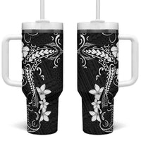 Black Hawaii Tumbler With Handle Hammerhead Shark Tattoo Curve Polynesian - Polynesian Pride
