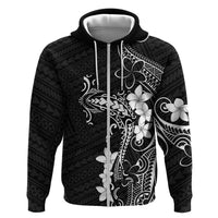 Black Hawaii Zip Hoodie Hammerhead Shark Tattoo Curve Polynesian - Polynesian Pride