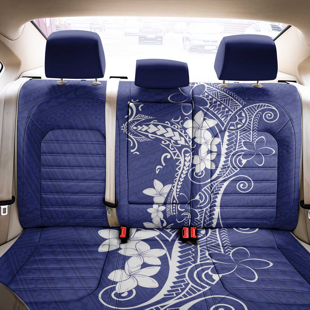 Blue Hawaii Back Car Seat Cover Hammerhead Shark Tattoo Curve Polynesian - Polynesian Pride