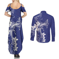 Blue Hawaii Couples Matching Summer Maxi Dress and Long Sleeve Button Shirt Hammerhead Shark Tattoo Curve Polynesian - Polynesian Pride