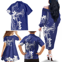 Blue Hawaii Family Matching Off The Shoulder Long Sleeve Dress and Hawaiian Shirt Hammerhead Shark Tattoo Curve Polynesian - Polynesian Pride