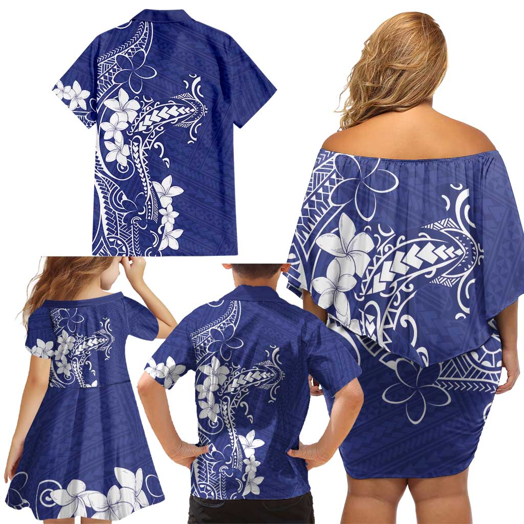 Blue Hawaii Family Matching Off Shoulder Short Dress and Hawaiian Shirt Hammerhead Shark Tattoo Curve Polynesian - Polynesian Pride