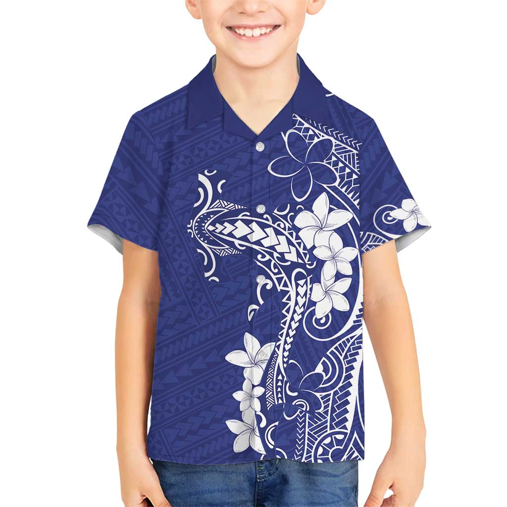 Blue Hawaii Family Matching Off Shoulder Short Dress and Hawaiian Shirt Hammerhead Shark Tattoo Curve Polynesian - Polynesian Pride