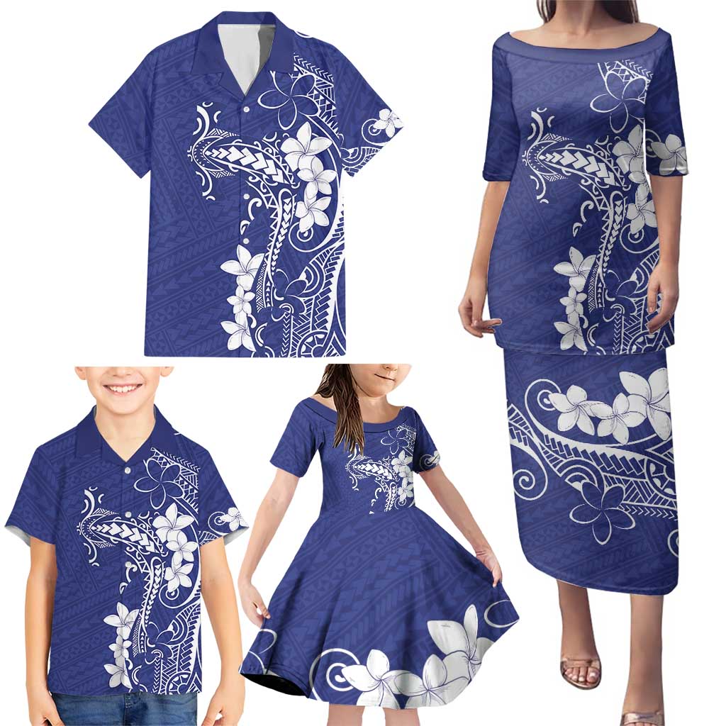 Blue Hawaii Family Matching Puletasi and Hawaiian Shirt Hammerhead Shark Tattoo Curve Polynesian LT14 - Polynesian Pride